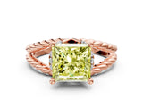 Rose gold Fancy Yellow Princess  Halo Twisted Band Four-Prong Ring_37