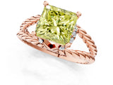 Rose gold Fancy Yellow Princess  Halo Twisted Band Four-Prong Ring_38