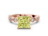 Rose gold Fancy Yellow Princess  Milgrain Bezel Diamond Engagement Ring with Solitaire Prong Setting_48