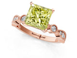 Rose gold Fancy Yellow Princess  Milgrain Bezel Diamond Engagement Ring with Solitaire Prong Setting_49