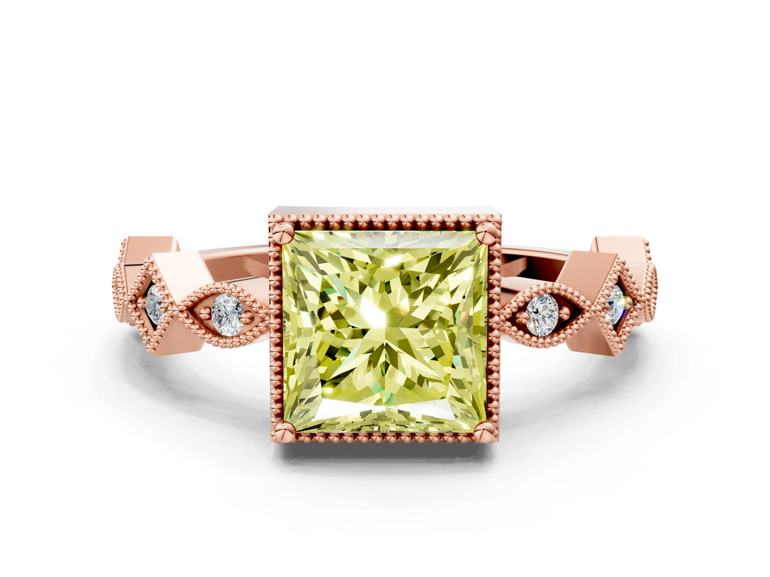 Rose gold Fancy Yellow Princess  Milgrain Marquise Diamond Twist Band Ring_65