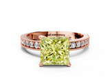Rose gold Fancy Yellow Princess  Milgrain Pave Diamond Engagement Ring with Four-Prong Setting