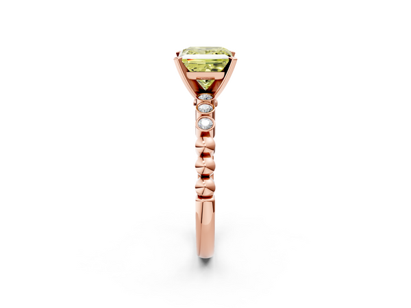 Rose gold Fancy Yellow Princess  Solitaire Bezel Accent Diamond Engagement Ring with Beaded Band and Four-Prong Setting