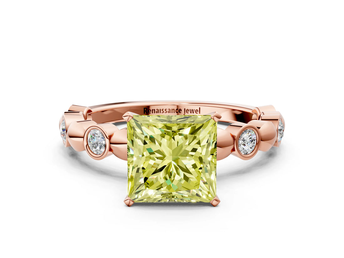 Rose gold Fancy Yellow Princess  Solitaire Bezel-Set Diamond Ring with Beaded Band and Four-Prong Setting_29