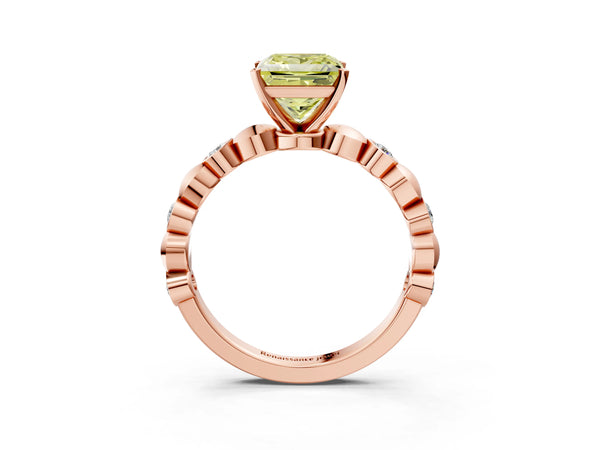 Rose Gold Princess Cut Engagement Ring Setting for Fancy Yellow Center with Bezel Stations