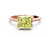 Rose gold Fancy Yellow Princess  Solitaire Cathedral Diamond Ring with Six-Prong Setting