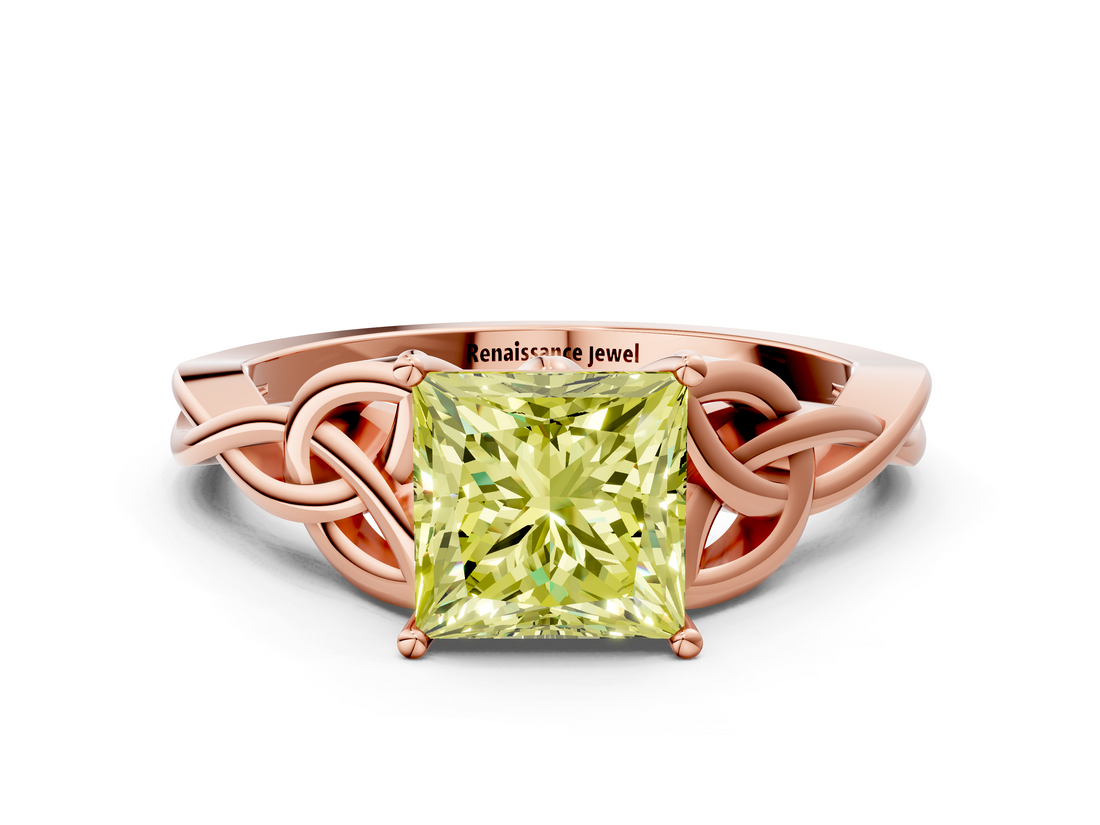 Rose gold Fancy Yellow Princess  Solitaire Celtic Knot Engagement Ring with Four-Prong Setting