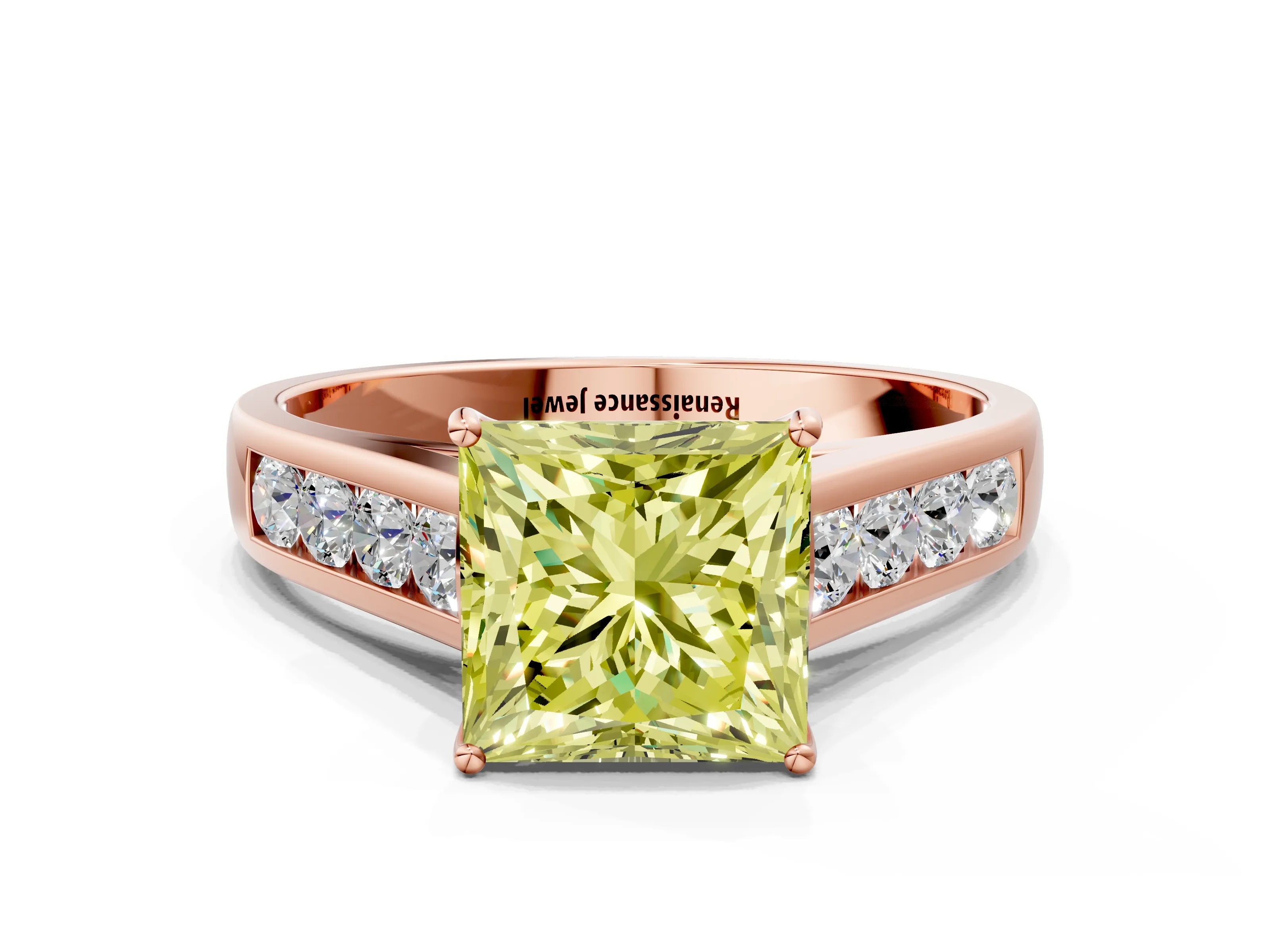 Rose gold Fancy Yellow Princess  Solitaire Channel-Set Diamond Engagement Ring with Four-Prong Setting_29