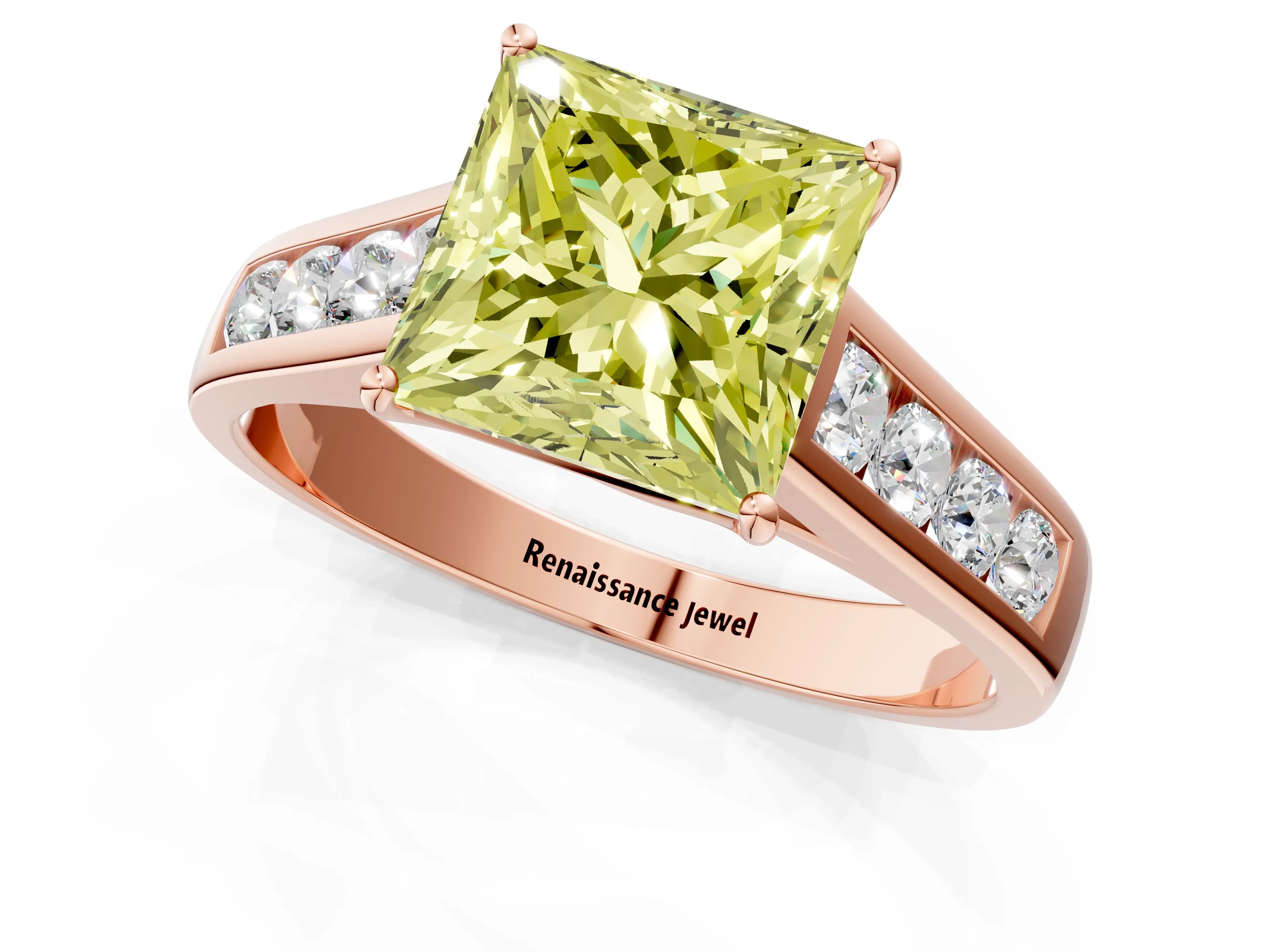 Rose gold Fancy Yellow Princess  Solitaire Channel-Set Diamond Engagement Ring with Four-Prong Setting_30