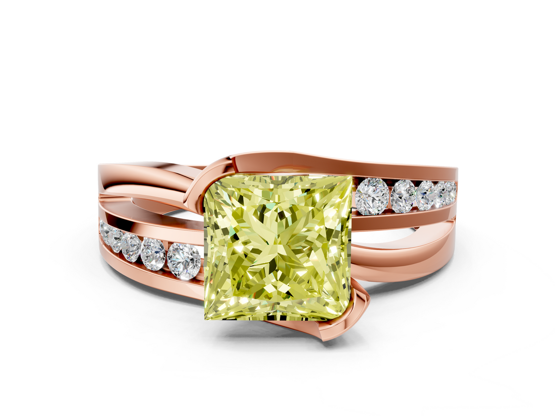 Rose gold Fancy Yellow Princess  Solitaire Channel-Set Split Shank Ring with Tension Prong Setting_3
