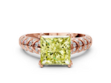 Rose gold Fancy Yellow Princess  Solitaire Chevron Pave Diamond Engagement Ring with Six-Prong Setting