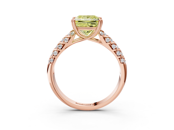 Rose Gold Princess Cut Chevron Pave Solitaire Engagement Ring Setting for Fancy Yellow Center
