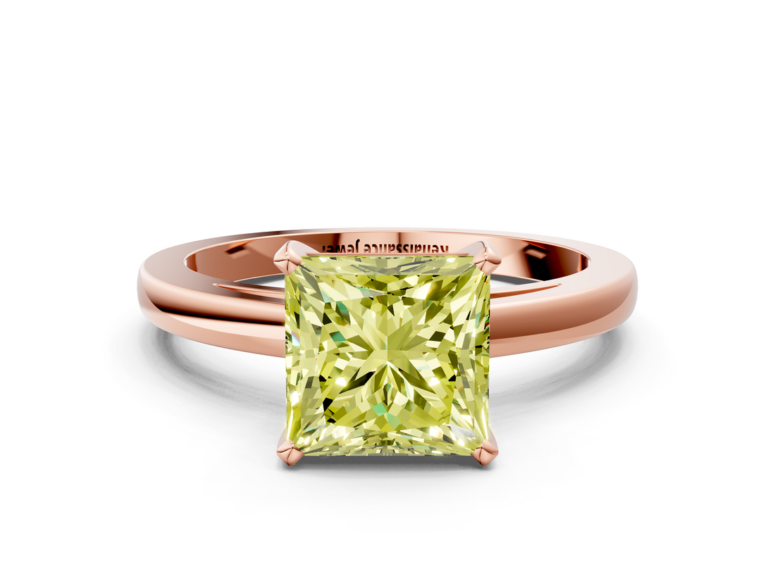 Rose gold Fancy Yellow Princess  Solitaire Diamond Engagement Ring with Four-Prong Setting on a Classic Band_3