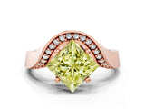 Rose gold Fancy Yellow Princess  Solitaire Diamond Engagement Ring with Pave Band and Four-Prong Setting