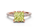 Rose gold Fancy Yellow Princess  Solitaire Diamond Engagement Ring with Pave Band and Six-Prong Setting