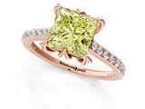Rose gold Fancy Yellow Princess  Solitaire Diamond Engagement Ring with Pave Band and Six-Prong Setting_1