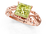 Rose gold Fancy Yellow Princess  Solitaire Diamond Leaf Vine Band with Prong Setting_1