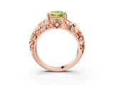 Rose gold Fancy Yellow Princess  Solitaire Diamond Leaf Vine Band with Prong Setting_3
