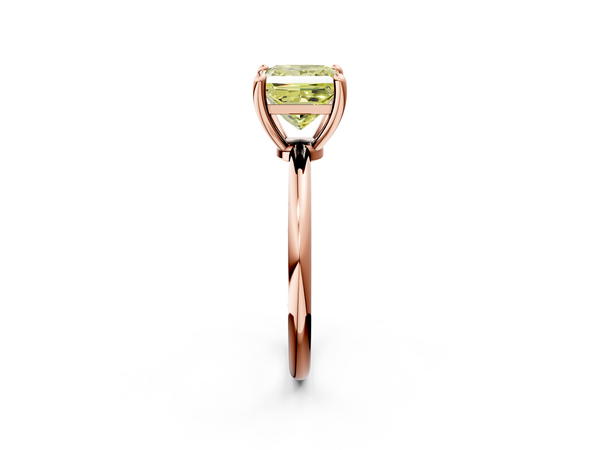 Rose gold Fancy Yellow Princess  Solitaire Diamond Ring with 4-Prong Setting on a Classic Band