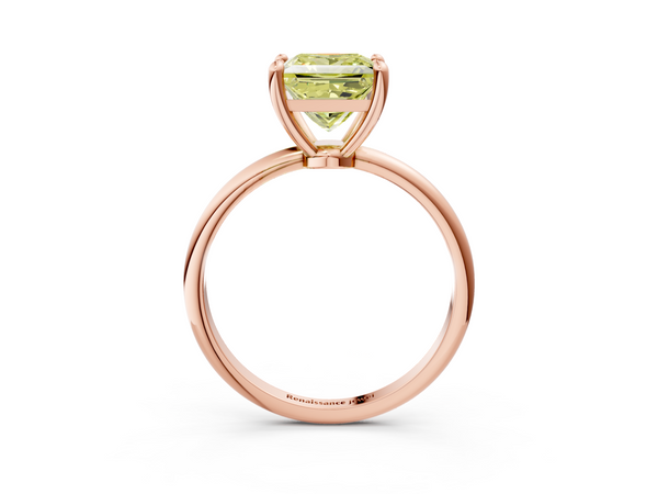Rose gold Fancy Yellow Princess  Solitaire Diamond Ring with 4-Prong Setting on a Classic Band