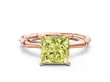 Rose gold Fancy Yellow Princess  Solitaire Diamond Ring with Bamboo Band and Four-Prong Setting