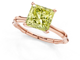 Rose gold Fancy Yellow Princess  Solitaire Diamond Ring with Bamboo Band and Four-Prong Setting_1