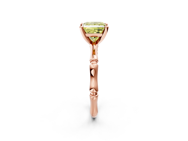 Rose gold Fancy Yellow Princess  Solitaire Diamond Ring with Bamboo Band and Four-Prong Setting