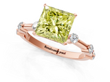 Rose gold Fancy Yellow Princess  Solitaire Diamond Ring with Bezel Set Side Stones and Prong Setting_1