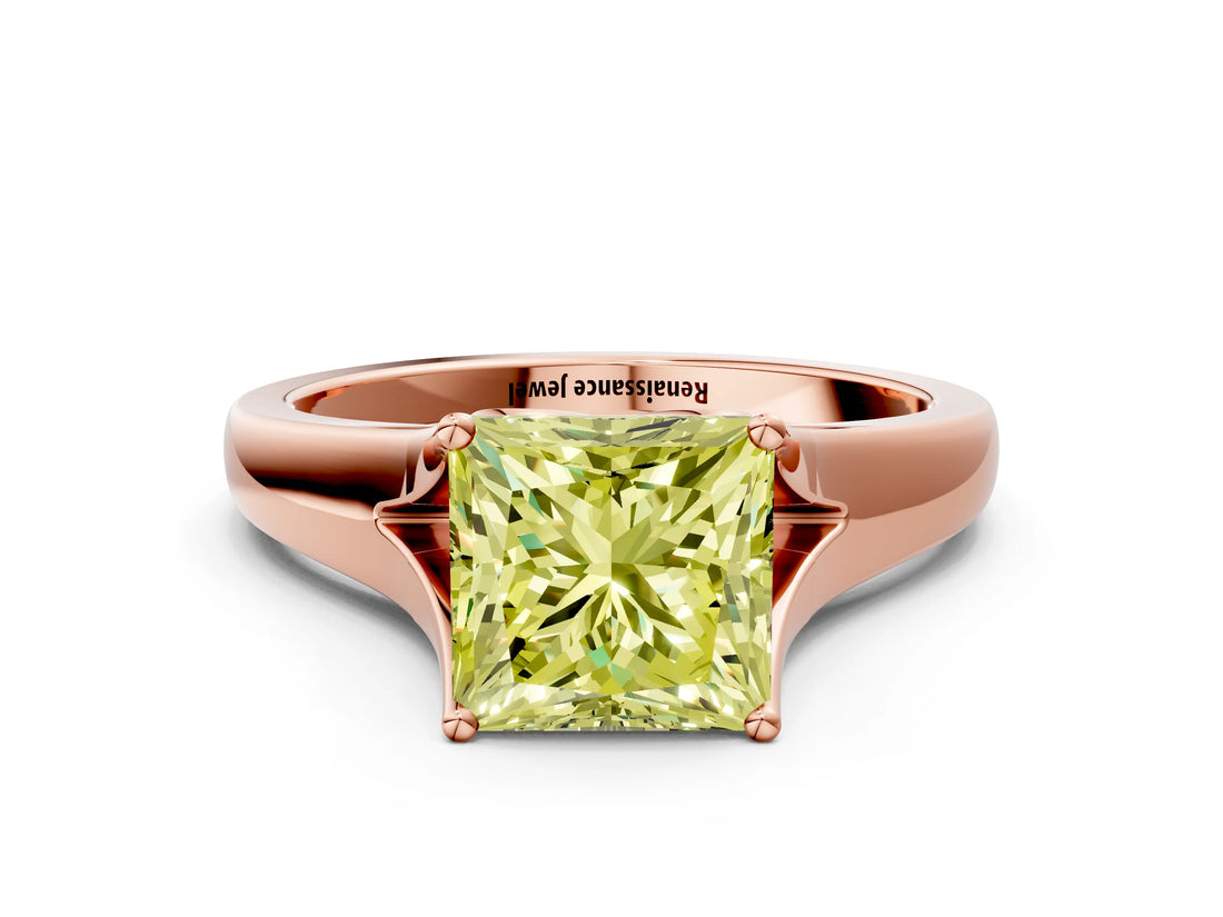Rose gold Fancy Yellow Princess  Solitaire Diamond Ring with Cathedral Band and Four-Prong Setting_41
