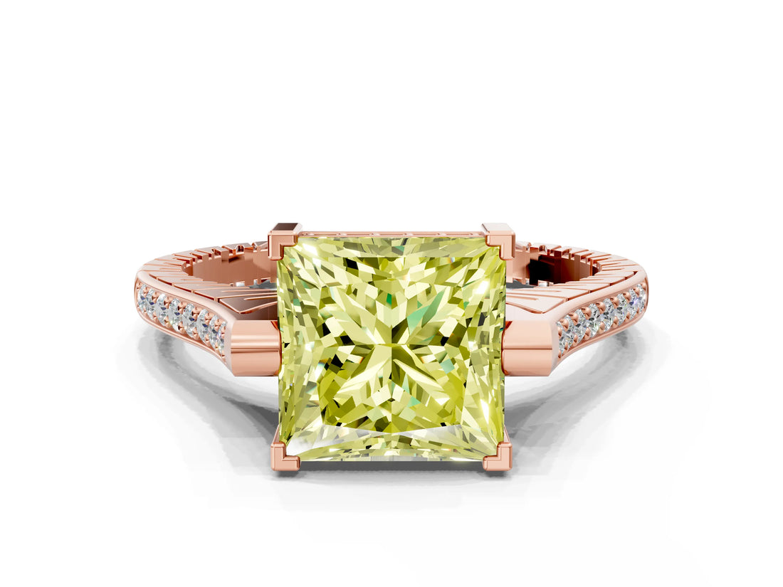 Rose gold Fancy Yellow Princess  Solitaire Diamond Ring with Channel Set Band and Bezel Prong Setting_57