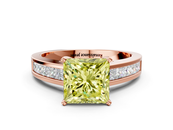 Rose Gold Princess Cut Channel Set Solitaire Engagement Ring Setting for Fancy Yellow Center