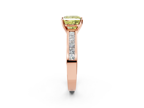 Rose Gold Princess Cut Channel Set Solitaire Engagement Ring Setting for Fancy Yellow Center