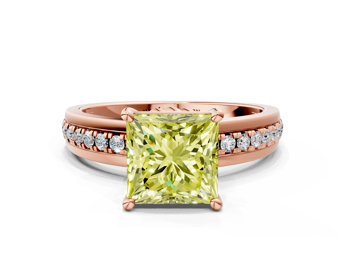Rose gold Fancy Yellow Princess  Solitaire Diamond Ring with Channel Set Band and Six-Prong Setting_29