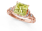 Rose gold Fancy Yellow Princess  Solitaire Diamond Ring with Filigree Band and Four-Prong Setting_1
