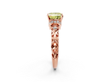 Rose gold Fancy Yellow Princess  Solitaire Diamond Ring with Filigree Band and Four-Prong Setting_2
