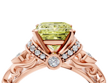 Rose gold Fancy Yellow Princess  Solitaire Diamond Ring with Filigree Band and Four-Prong Setting_4