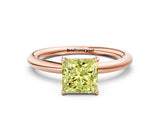 Rose gold Fancy Yellow Princess  Solitaire Diamond Ring with Four-Prong Setting on a Plain Band_19