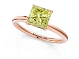 Rose gold Fancy Yellow Princess  Solitaire Diamond Ring with Four-Prong Setting on a Plain Band_20