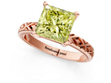 Rose gold Fancy Yellow Princess  Solitaire Diamond Ring with Milgrain and Black Enamel X Pattern Band_30
