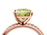 Rose gold Fancy Yellow Princess  Solitaire Diamond Ring with Milgrain and Black Enamel X Pattern Band_33