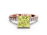 Rose gold Fancy Yellow Princess  Solitaire Diamond Ring with Pavé Band and Four-Prong Setting
