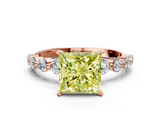 Rose gold Fancy Yellow Princess  Solitaire Diamond Ring with Pave Band and Four-Prong Setting