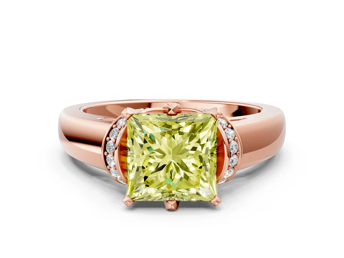 Rose gold Fancy Yellow Princess  Solitaire Diamond Ring with Pave Band and Six-Prong Setting_27