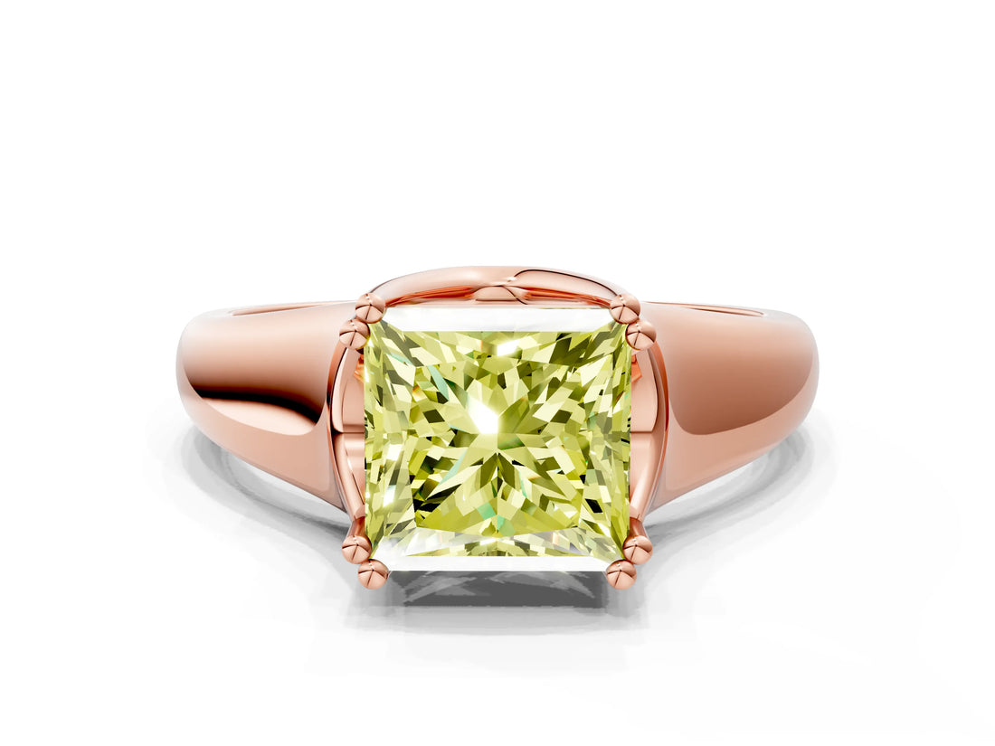 Rose gold Fancy Yellow Princess  Solitaire Diamond Ring with Six-Prong Cathedral Setting_33