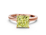 Rose gold Fancy Yellow Princess  Solitaire Diamond Ring with Six-Prong Setting on a Classic Band