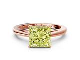 Rose gold Fancy Yellow Princess  Solitaire Diamond Ring with Split Shank and Four-Prong Setting