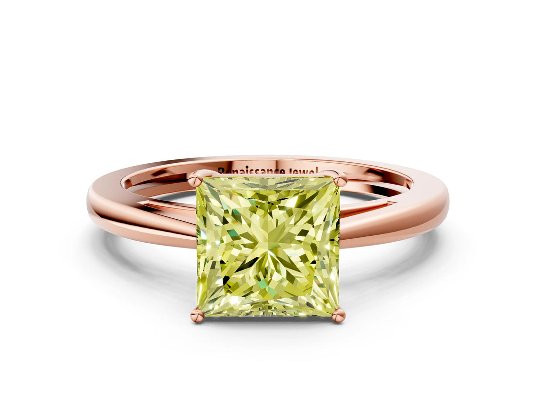 Rose gold Fancy Yellow Princess  Solitaire Diamond Ring with Split Shank and Four-Prong Setting_12