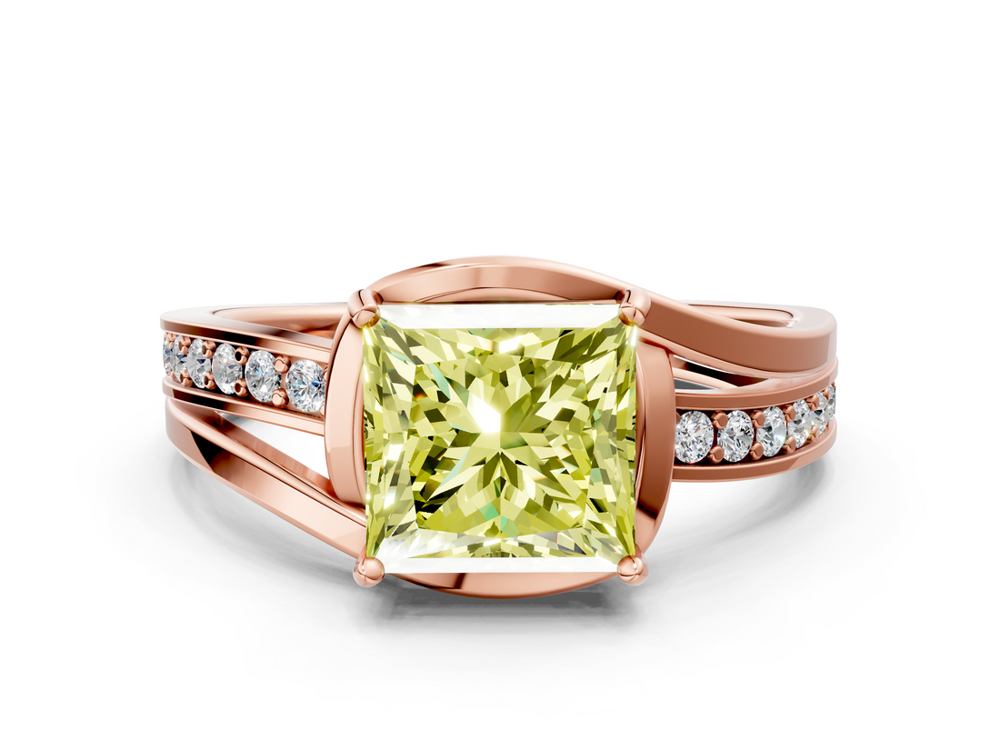 Rose gold Fancy Yellow Princess  Solitaire Diamond Ring with Split Shank and Prong Setting_22