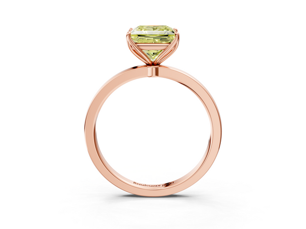 Rose gold Fancy Yellow Princess  Solitaire Diamond Ring with Thin Band and Four-Prong Setting