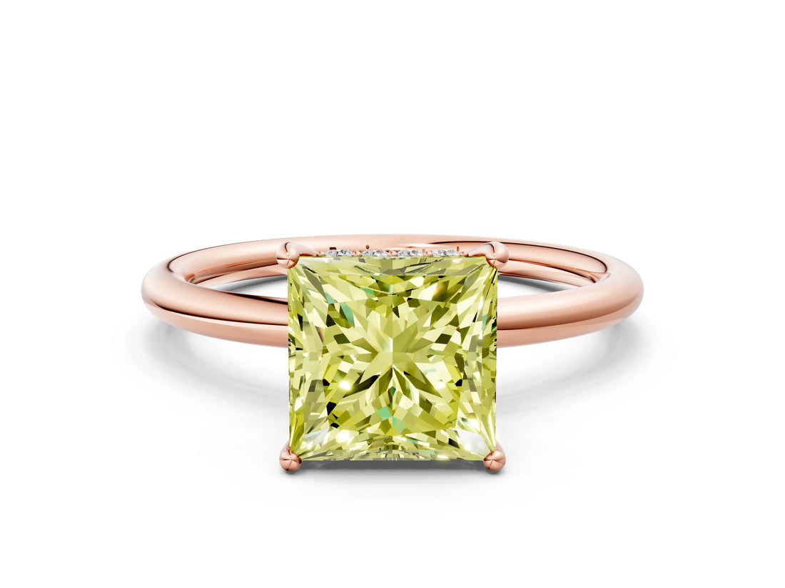 Rose gold Fancy Yellow Princess  Solitaire Diamond Ring with a Classic Band and Four-Prong Setting 1